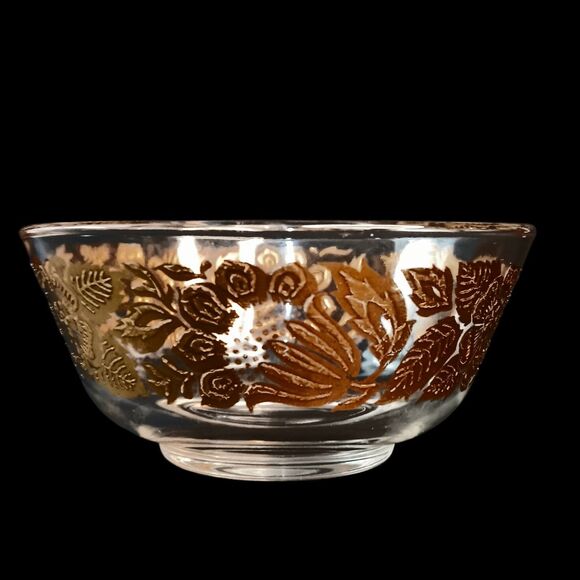 Georges Briard Small Glass Dip Bowl Flowers Gold Gilded Signed 5" Vintage MCM - Picture 2 of 10